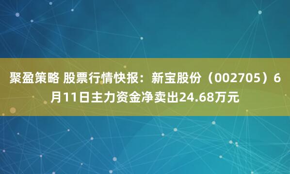 聚盈策略 股票行情快报：新宝股份（002705）6月11日主力资金净卖出24.68万元